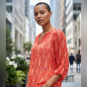 Joie Addie Silk Spiced Coral Peasant Style Blouse